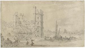 500.8 Vue de la tour de Nesle depuis l'estH : 120 L : 210
 Dessin (Hors Faucheux)Crédit : Christie's - 28 nov. - 6 déc. 2018 - Lot 16534