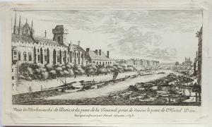 Veüe de l'Archeuesché de Paris, et du pont de la Tournel, prise de dessus le pont de l'Hostel Dieu.