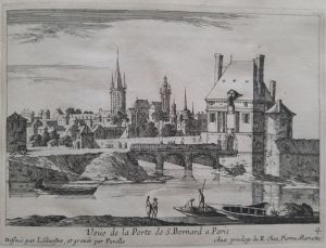 58.4 Veüe de la Porte de S. Bernard a ParisDessinée par I. Silvestre, et gravée par Perelle. Avec priuilege du R. Chez Pierre MarietteH : 115 L : 156
 Faucheux : 58.4  Baré : N° 195
