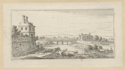 60.2 Sur la droite, on voit une maison avec un balcon ; un personnage est sur le balcon.Israël excud.H : 78 L : 159
 Faucheux : 60.2Crédit : Bibliothèque de l'Institut national d'histoire de l'art, collections Jacques Doucet, 4 EST 115  - Crédit photo : INHAImage sous licence ETALAB