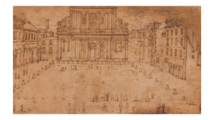 61.1 Le grand Portail et Eglise de SorbonneH : 125 L : 220
 Dessin pour la gravure Faucheux : 61.1Crédit : Vente Ader du  20 mars 2023 - Lot 43 / Acquis par La Sorbonne