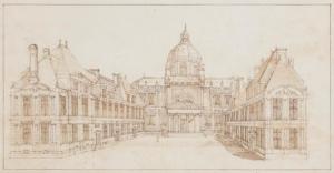 61.3 Veüe et Perspective de la Chapelle et Maison de SorbonneH : 160 L : 273
 Dessin pour la gravure Faucheux : 61.3  Baré : N° 93Crédit : Vente ADER du 10 novembre 2017 - Lot 37