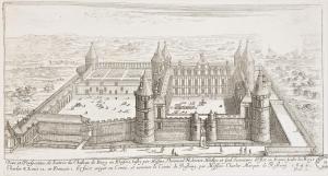 61.8 Veue et Perspective de l'entrée du Chasteau de Bury en Blaisois.Bibliothèques de Nancy, P-FG-AL-00038H : 132 L : 252
 Faucheux : 61.8  Baré : N° 438Crédit : Bibliothèques de Nancy, P-FG-AL-00038