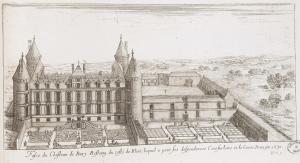 61.9 Fasce du Chasteaude Bury Rostaing du costé de Blois.Bibliothèques de Nancy, P-FG-AL-00038H : 132 L : 252
 Faucheux : 61.9  Baré : N° 439Crédit : Bibliothèques de Nancy, P-FG-AL-00038