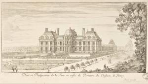 Veuë et Perspective de la Face et costé du Parterre du Chasteau de Rincy.