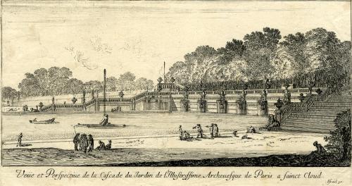 Veüe et Perspective de la Cascade du Jardin de l'Illustrissime Archeuesque de Paris a Sainct Cloud.