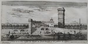 64.1 Veuë de la Tour neufue de l'Hostel du Grand Prevost, et de gallerie du Louvre.Israël Silvestre fe. Israël excud. cum priuil. Regis.H : 86 L : 177
 Faucheux : 64.1  Baré : N° 51