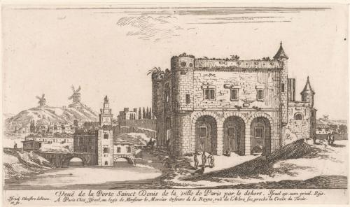 64.2 Veuë de la Porte Sainct Denis de la ville de Paris par le dehors.Israël Silvestre delinea. et fe. - Israël ex. cum priuil. Regis. - A Paris chez Israël au logis de Monsieur le Mercier orfèvre de le Reyne, ruë de l'Arbre Sec, proche la Croix du TiroirH : 98 L : 170
 Faucheux : 64.2  Baré : N° 197