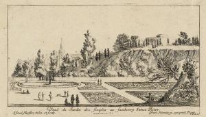 64.3 Veuë du Jardin des simples au fautbourg Sainct Victor.Israël Silvestre delin. et sculp. Israël Henriet ex. cum priuil. Regis.H : 96 L : 168
 Faucheux : 64.3  Baré : N° 161Crédit : Paris Musées / Musée Carnavalet G.5143