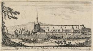 64.4 Veuë de l'Abbaye Royal des Religieuses de Lonchamps a vne lieuë de Paris.Israël Silvestre delin. et sculp. Israël Henriet ex. cum priuil. Reg.H : 93 L : 170
 Faucheux : 64.4  Baré : N° 275