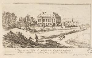 64.8 Veuë de la Maison de Monsieur le Coigneux President au Mortier au Parlement de Paris, scize au faubourg Sainct Germain.Bibliothèques de Nancy, P-FG-AL-00039H : 104 L : 175
 Faucheux : 64.8  Baré : N° 149Crédit : Bibliothèques de Nancy, P-FG-AL-00039