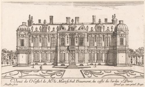 64.9 Veuë de l'Hostel de Mr le Mareschal Daumont, du costé du Jardin a Paris.Silvestre fecit Israël ex. cum priuil. Regis.H : 69 L : 161
 Faucheux : 64.9  Baré : N° 134