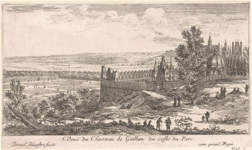 65.9 Veuë du Chasteau de Gaillon du costé du Parc.Israël Silvestre fecit cum privil. Regis.H : 117 L : 197
 Faucheux : 65.9  Baré : N° 472