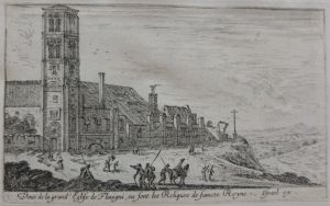 Veuë de la grand'Eglise de Flauigni, ou sont les Reliques de saincte Reyne.