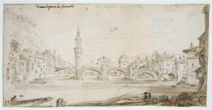 71.5 Vue du pont de Grenoble
 Dessin pour la gravure Faucheux : 71.5  Baré : N° 483