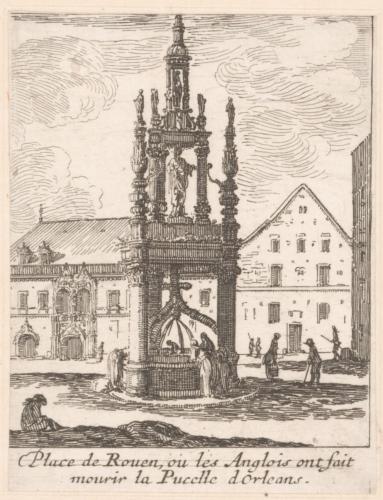 72.3 Place de Rouen, où les Anglois ont fait mourir la Pucelle dOrléans.H : 93 L : 70
 Faucheux : 72.3  Baré : N° 649