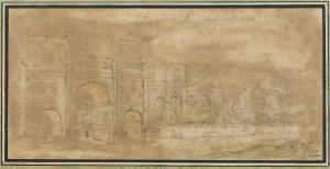 8.9 L'arc de Constantin et le ColiséeH : 134 L : 277
 Dessin pour la gravure Faucheux : 8.9  Baré : N° 877Crédit : Musée des Beaux-Arts et d'Archéologie - Besançon - Cote D.2922
