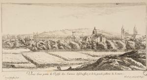 85.1 Veuë d'une partie de l'Eglise des Carmes deschaussez et de la grande gallerie du Louvre.Bibliothèques de Nancy, P-FG-AL-00039H : 122 L : 252
 Faucheux : 85.1  Baré : N° 105Crédit : Bibliothèques de Nancy, P-FG-AL-00039