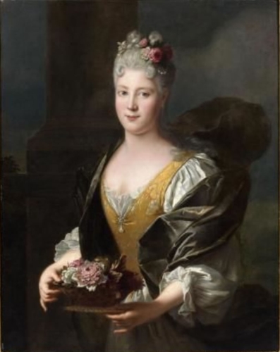 Jeune dame de qualité à la corbeille de fleurs