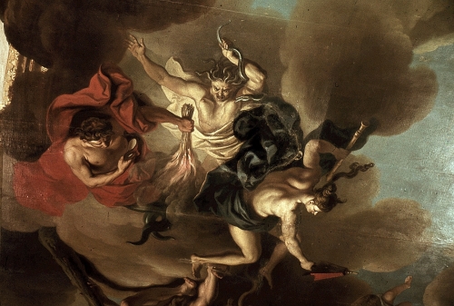 Allégorie de la sagesse du gouvernement de la Maison des Wettin - Détail : Hercule renverse la discorde, l'envie et la haine