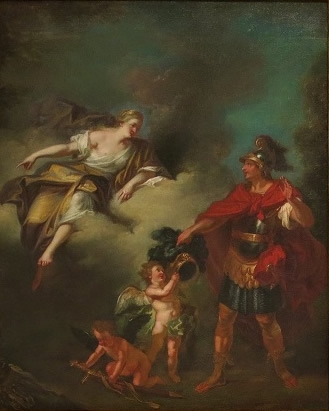 Énée recevant de vénus, sa mère, une armure forgée par Vulcain