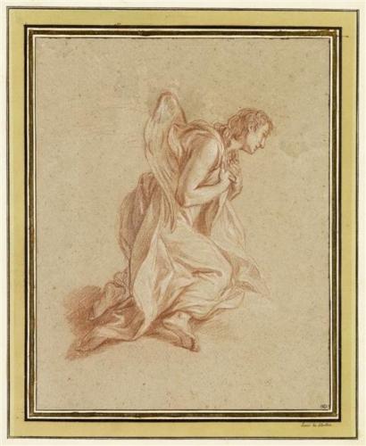 Étude d'un ange à genoux en adoration, tourné à droite