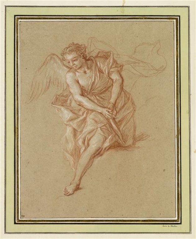 Étude d'une figure d'ange priant, penché et regardant en bas vers la gauche par Louis de Silvestre