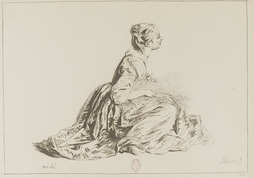 Nicolas-Charles Silvestre : Femme assise à terre,tournée vers la droite