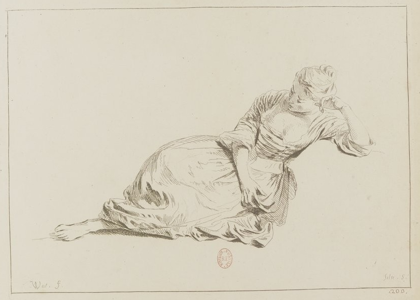 Nicolas-Charles Silvestre : Femme assise à terre accoudée et tournée vers la gauche