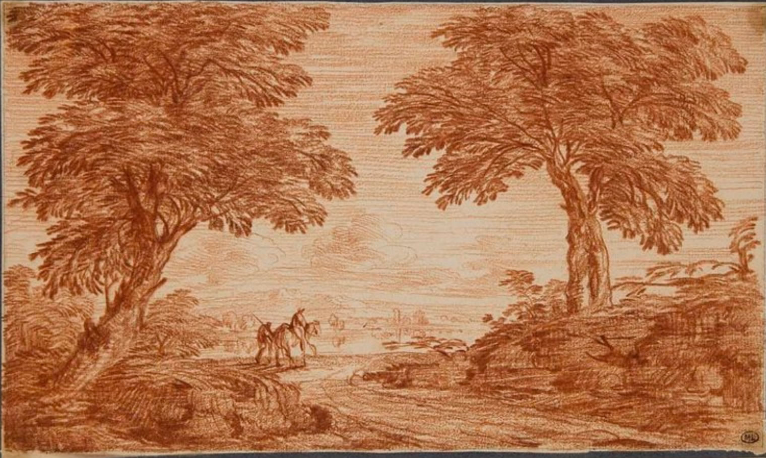 Nicolas-Charles Silvestre : Paysage avec une route bordée d'arbres