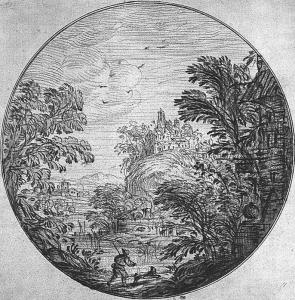 Paysage avec un village sur une collineNicolas-Charles de Silvestre