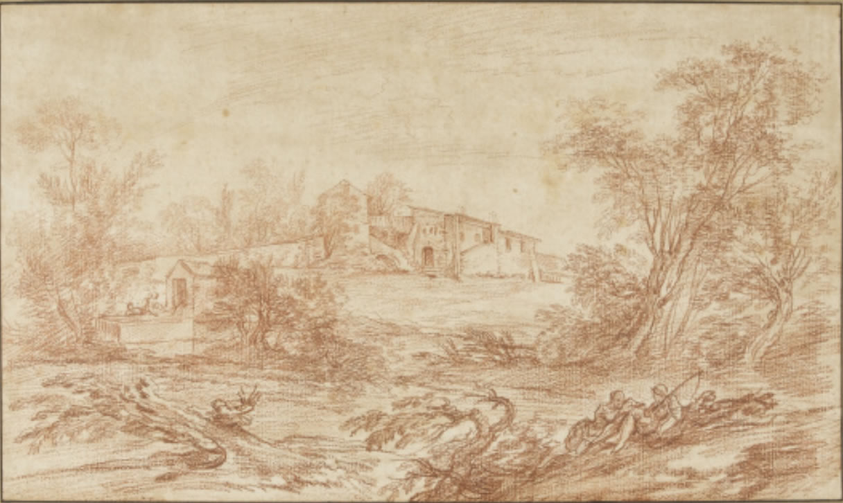 Nicolas-Charles Silvestre : Paysage avec bâtiments rustiques