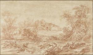 Paysage avec bâtiments rustiquesNicolas-Charles de Silvestre