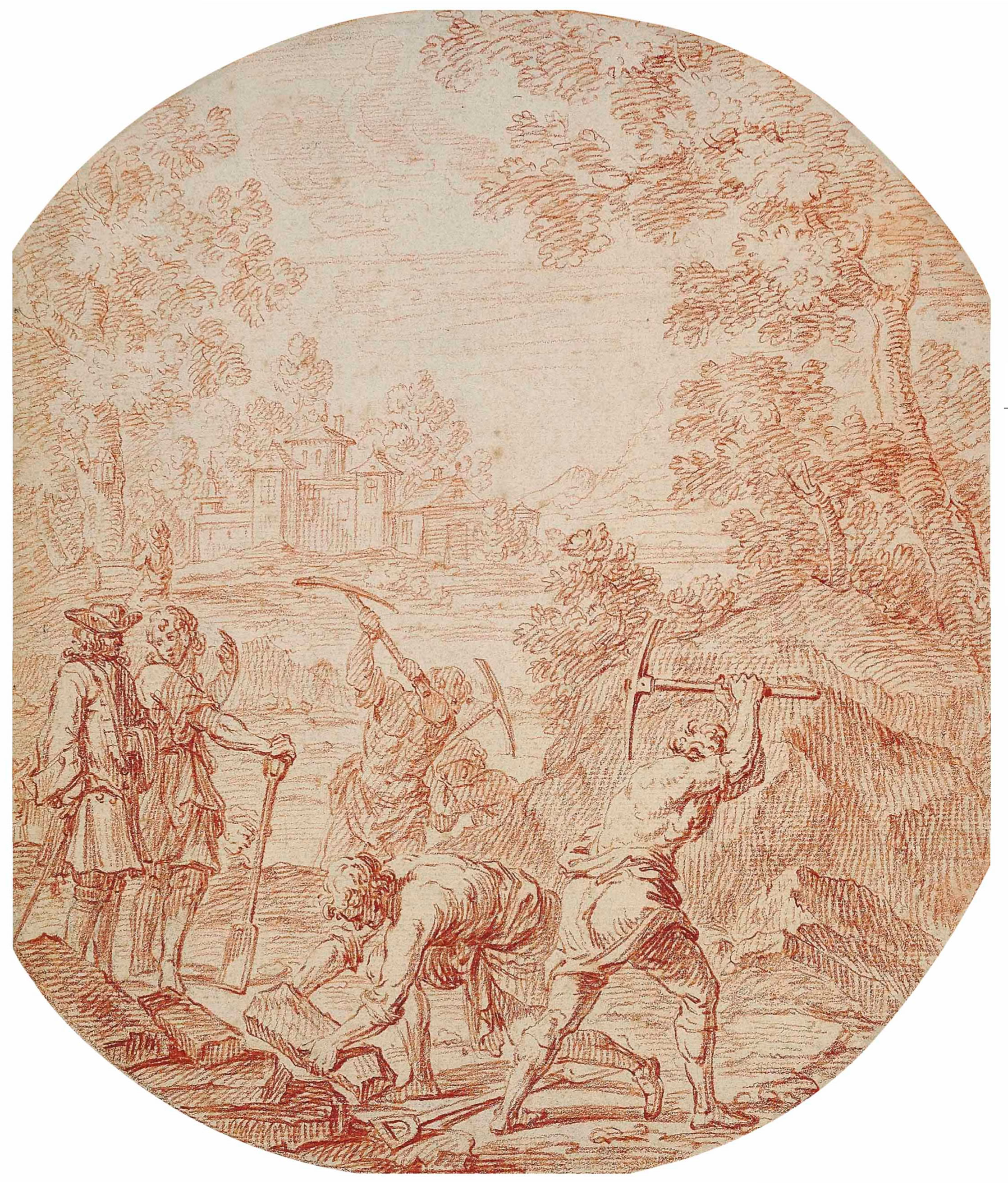 Nicolas-Charles Silvestre : Carriers dans les jardins d'une maison