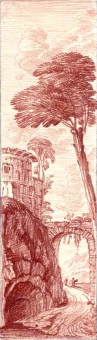 Nicolas-Charles Silvestre : Village sur une colline et pont
