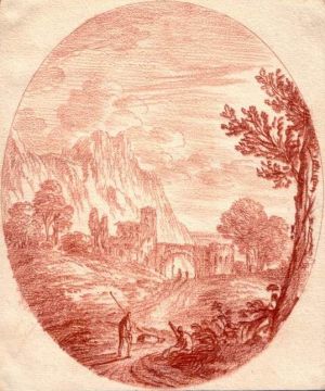 Voyageurs devant un villageNicolas-Charles de Silvestre